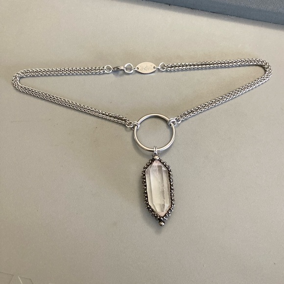 Double chain big Natural Crystal quartz black electroplated boho goth necklace - Picture 8 of 15